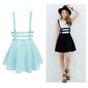 skater skirts new retro women hollow mini skater skirt summer cute suspender clothes  straps high waist KWYSUBJ