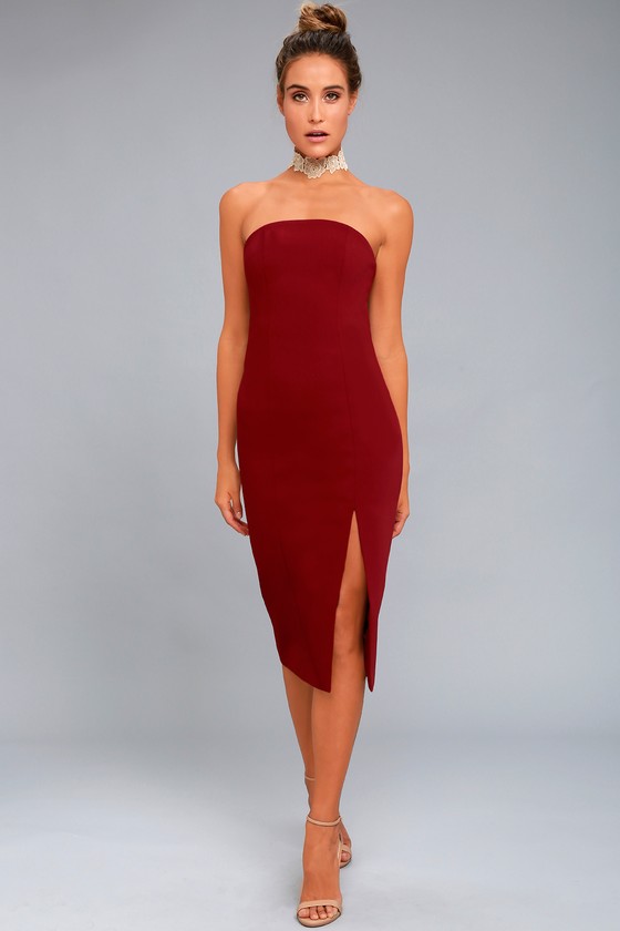 strapless dress finders keepers lucie wine red midi dress 1 DAVVIXK