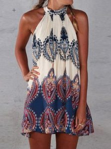 summer dresses printed halter style dress - self tie back / bohemian print detailing HEJAREU