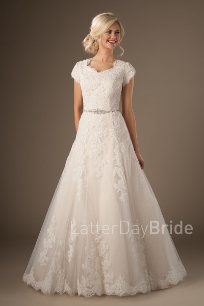 the hartwell at latterdaybride, modest wedding dresses with ballgown skirt,  beaded belt, and MDYYOGE