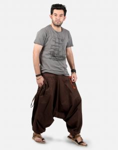 ths mens harem pants - drop pockets style - brown HQVSRMN