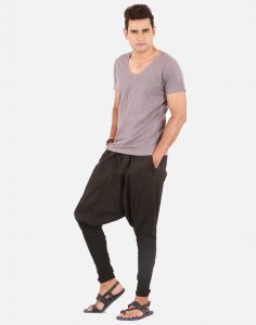 ths mens harem pants - ninja style - black color - front side view AEHCKDM