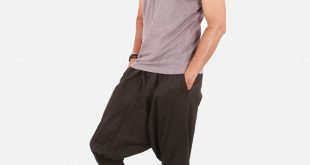 ths mens harem pants - ninja style - black color - front side view AEHCKDM
