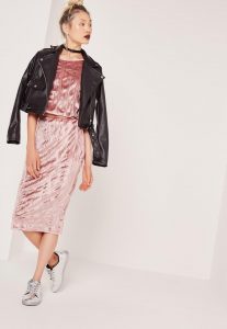 velvet pleated midi skirt pink IWSOQPB