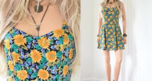 vintage clothing 90s floral dress 90s grunge sunflower dress floral mini dress rayon dress  90s dress VFUTKKG
