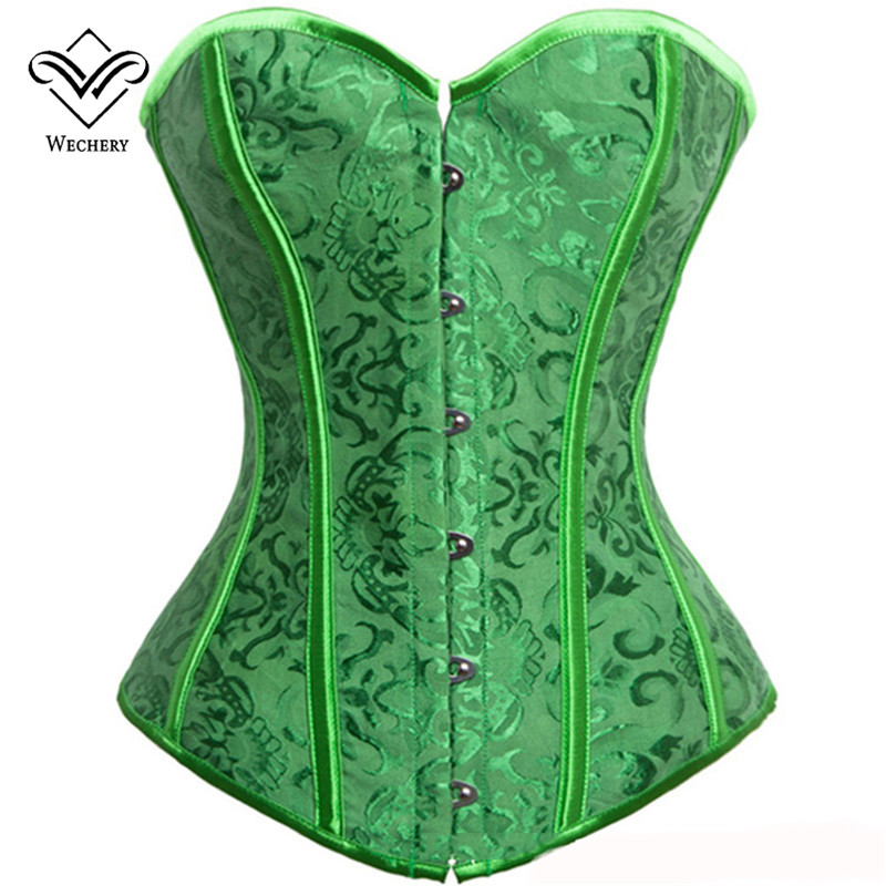 wechery sexy green corset corsage brocade royal wedding jacquard corsets  and bustiers for women VNHTOZA