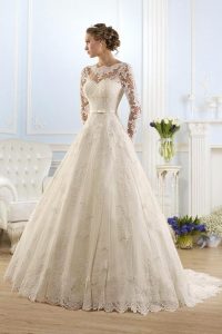 wedding dresses with sleeves new arrival fashionable scoop long sleeve wedding dresses appliques lace  backless bridal gowns ll0055 NWYILMP