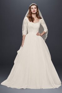 wedding dresses with sleeves oleg cassini organza wedding dress with 3/4 sleeve | davidu0027s bridal IFBRFCE