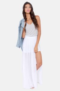 white maxi skirt cute white skirt - maxi skirt - slit skirt - high-waisted skirt - $39.00 ZGTXRZS