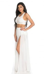 white maxi skirt double front slit chiffon maxi skirt in white WRVWHHQ