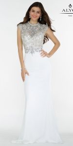 white prom dresses high neck beaded dress with sexy open back - alyce paris - 6718 MFATQYJ