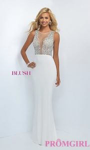 white prom dresses long sheer beaded illusion top prom dress-promgirl DVSAHPP