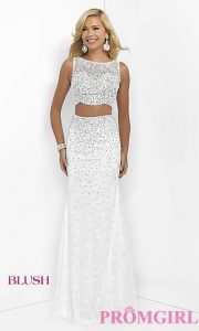 white prom dresses long white two-piece blush prom dress - promgirl ITPBXFM