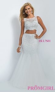 white prom dresses two piece, off white, mermaid dress-promgirl JQZUNAT