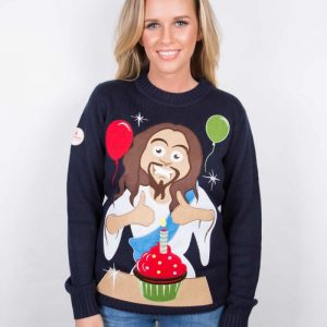 womens christmas jumpers ... ladies happy birthday jesus funky christmas jumper ZXQMQJL