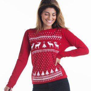 womens christmas jumpers ... women reindeer christmas jumper styled longsleeve tee. red reindeer  long sleeve top IDGYTFQ