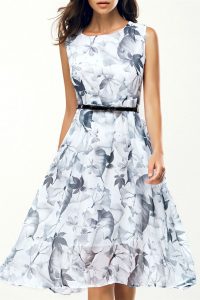 womens dresses $18.45 elegant jewel neck sleeveless floral belted dress for women GEPKCSH