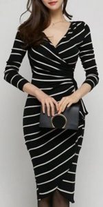 womens dresses sexy v-neck long sleeve slimming striped womenu0027s wrap dress GYOKLIM