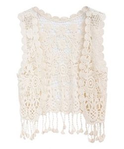 zhuannian little girlu0027s crochet vest with fringe beige AHJPSVY