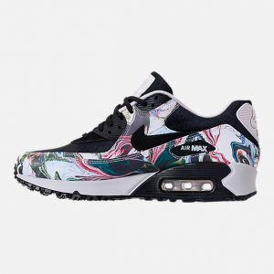 nike-air-max-90-womens left view of womenu0027s nike air max 90 marble running shoes in black/black/ CKWZJFJ