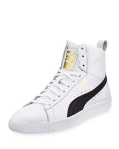 puma high tops menu0027s clyde mid core high-top leather sneakers, white/black BTXRYLP