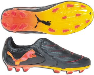 puma powercat 1.10 tricks firm ground soccer cleats  (darknavy/fluorescentpeach/red) LETBYUV