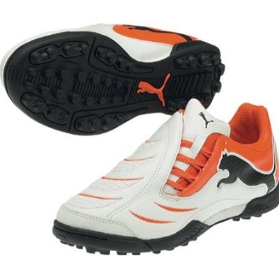 puma powercat 3.10 turf soccer shoes (white/orange/black) PUJDSRK