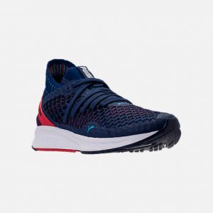 puma running shoes three quarter view of menu0027s puma ignite netfit running shoes in  blue/red/white EDJOROE