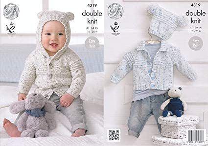 King Cole Double Knitting Pattern Baby Hooded or Collared Cardigan