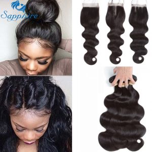 Sapphire Brazilian Hair Weave Bundles With Closure Body Wave Bundles