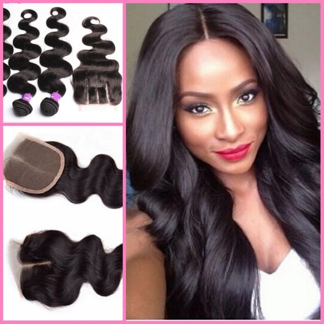 Brazilian Hair Weave 3 Bundles With Lace Closure Hair Weft With