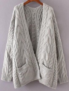 Grey Cable Knit Cardigan with Pockets u2013 Lyfie