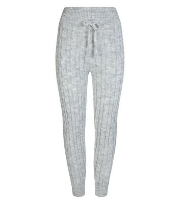 Cameo Rose Pale Grey Cable Knit Leggings | New Look
