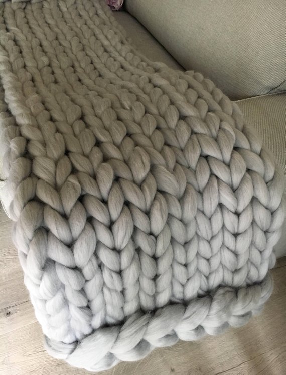 Hand knit blanket Large cable knitted throw Chunky throw bed | Etsy