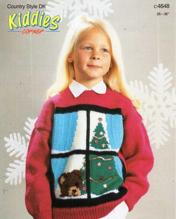childrens Christmas jumper knitting pattern PDF Christmas tree | Etsy