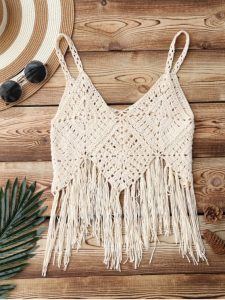 2019 Fringed Crochet Bikini Top In APRICOT ONE SIZE | ZAFUL