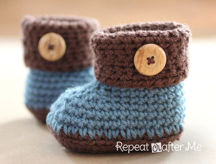 Crochet Cuffed Baby Booties Pattern - Repeat Crafter Me