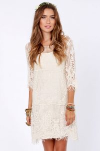 Pretty Cream Dress - Crochet Dress - Shift Dress - $72.00