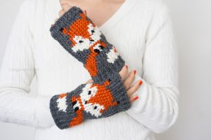 Fox Fingerless Gloves Crochet Pattern - One Dog Woof