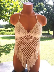 Ivory Crochet Halter Top, Festival Triangle by VikniCrochet on Zibbet