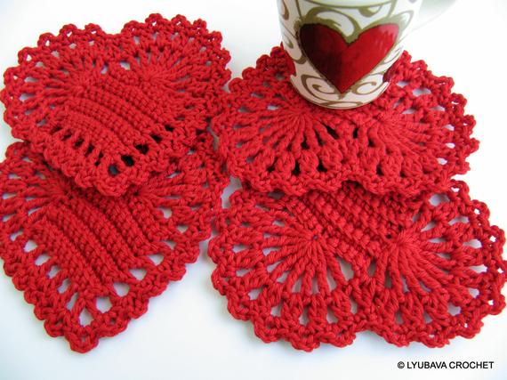 Red Heart Coasters PATTERN Valentine's Day Gifts DIY | Etsy