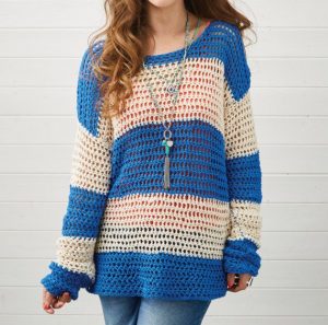 Crochet Slouchy Jumper, Crochet Pattern, Stripy Jumper, Instant