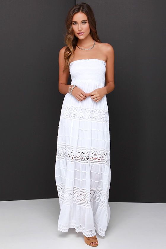Vacation Migration Ivory Strapless Crochet Maxi Dress | Style