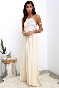 Crochet Dress - Maxi Dress - Beige Dress - Backless Dress - $68.00