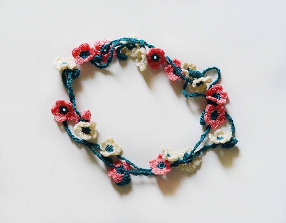 Crochet Necklace Pattern Crochet Flowers Necklace Pattern | Etsy