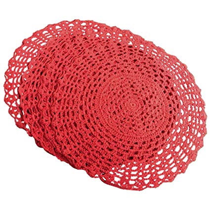 Amazon.com: Ustide 4pcs Round Handmade Crochet Placemats Red Cotton