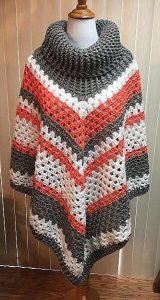 Crochet Poncho, Cowl Neck Poncho, Gray Poncho, Boho Poncho, Crochet