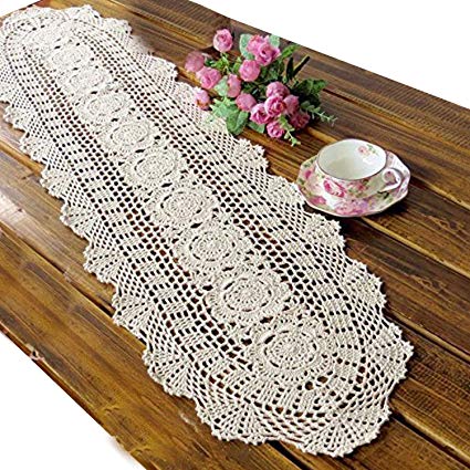 Amazon.com: USTIDE Floral Hand Crochet Table Runner Doily Beige Lace
