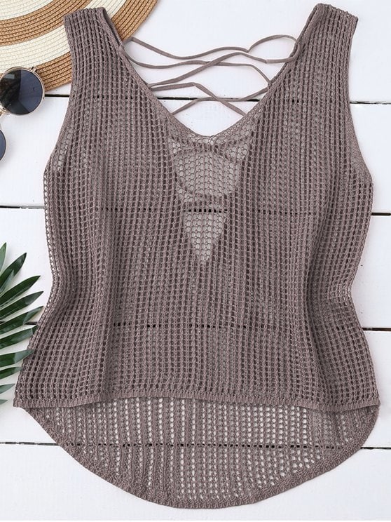 2019 High Low Lace Up Crochet Top In OLIVE GREY ONE SIZE | ZAFUL