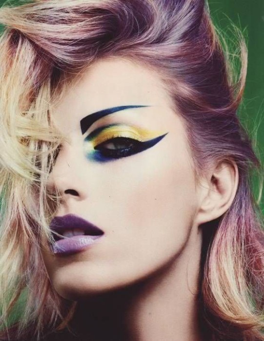Artful High Fashion Makeup in Purple and Yellow